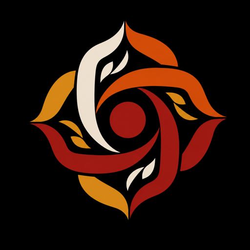 Bezhig’s orange, red, and cream floral mark