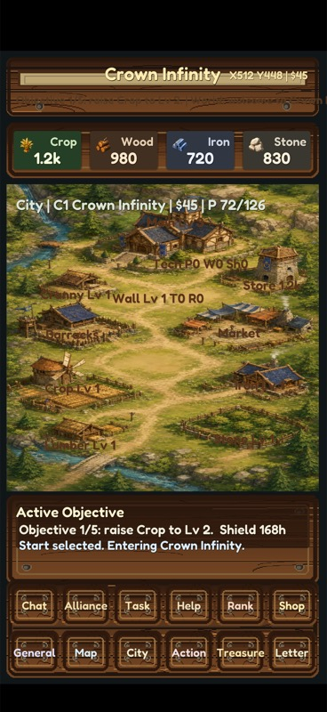 Crown Infinity current city screen