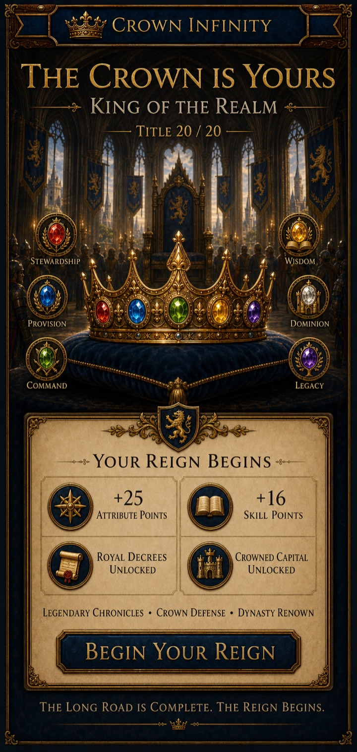 Crown Infinity King of the Realm coronation development preview