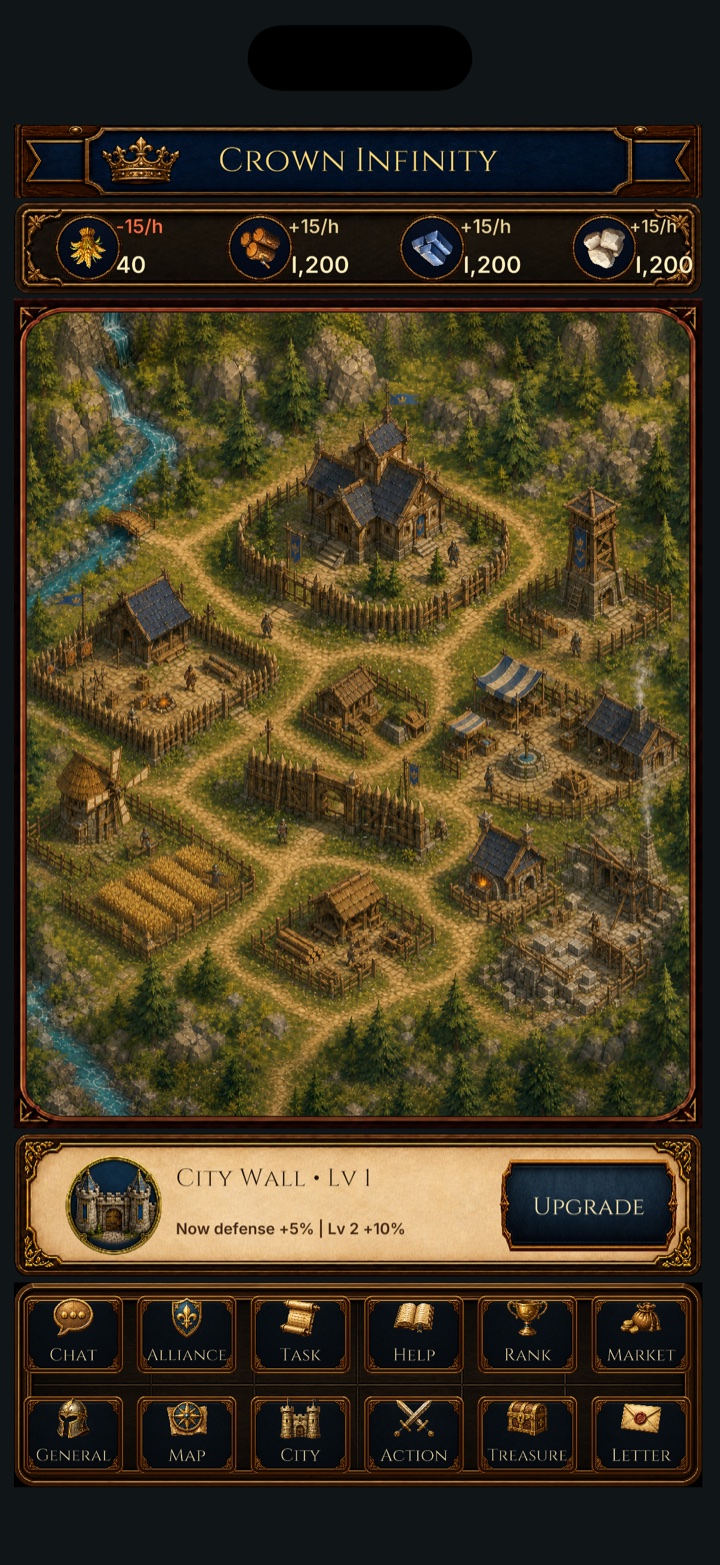 Current Crown Infinity iPhone city development build