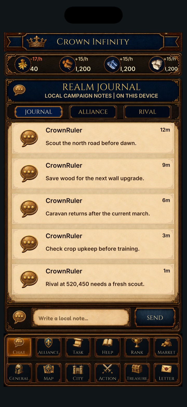 Current Crown Infinity device-local Realm Journal development build