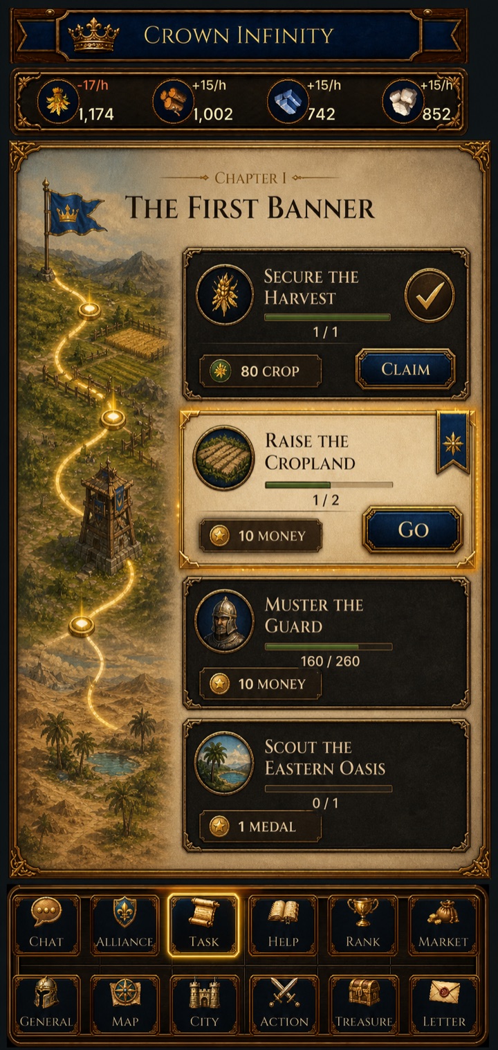 Crown Infinity First Banner chapter task development preview