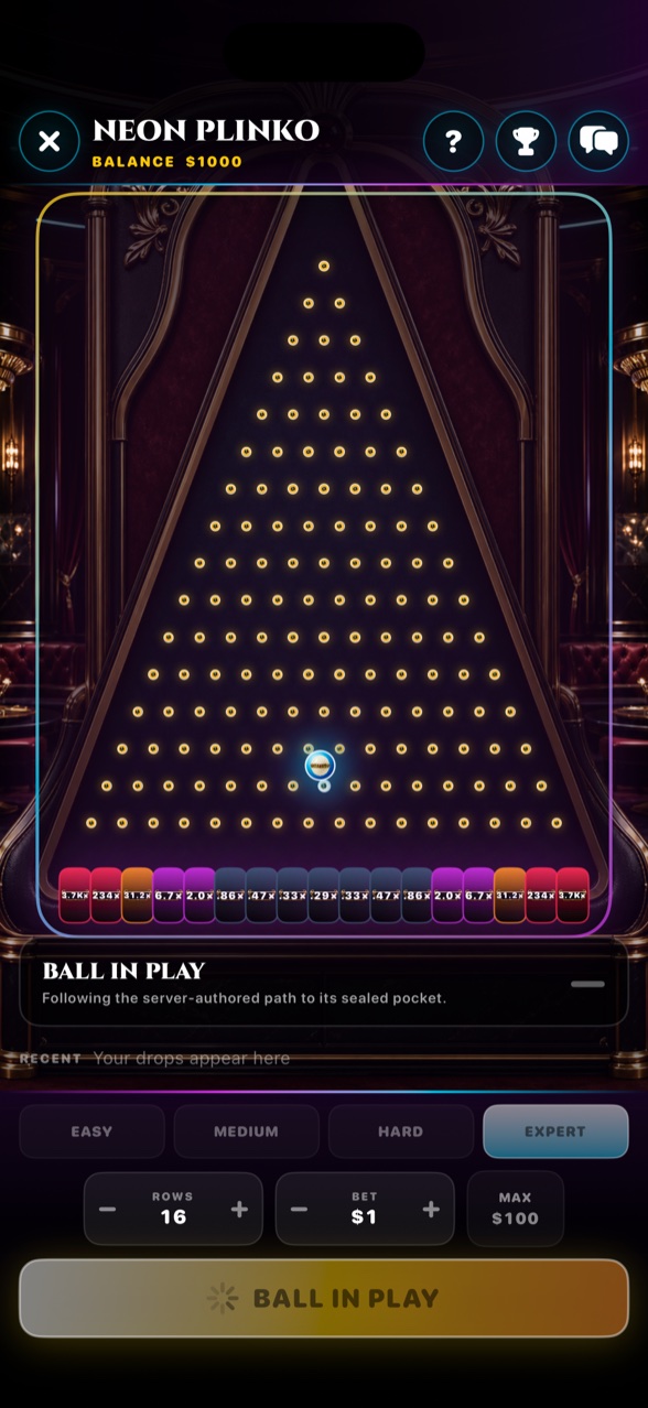 Sit & Reel Neon Plinko ball in play