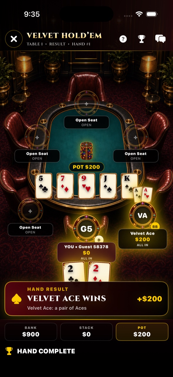 Sit & Reel Velvet Hold'em hand result