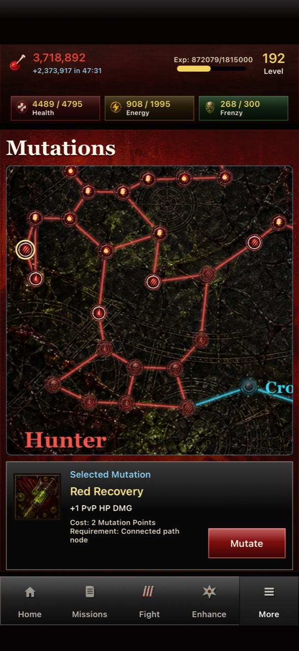 Undead Forever mutation grid with connected Hunter, Rot, and Colony branches