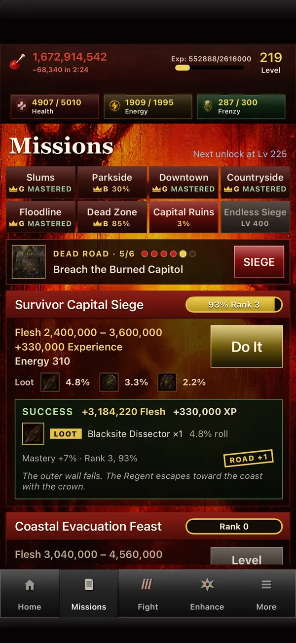 A mission success with loot and mastery